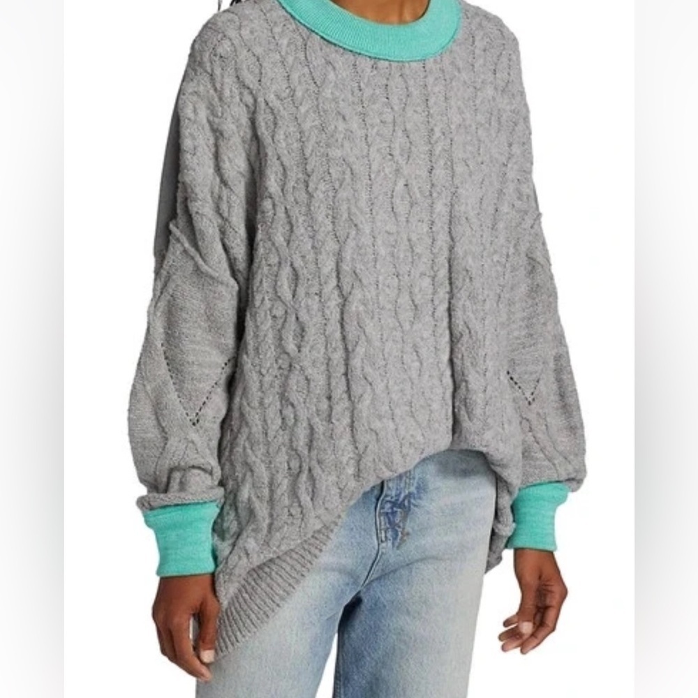 NWT $168 Free People XS Olympia Oversized Colorblock Sweater NEW Grey Combo New - Picture 4 of 9